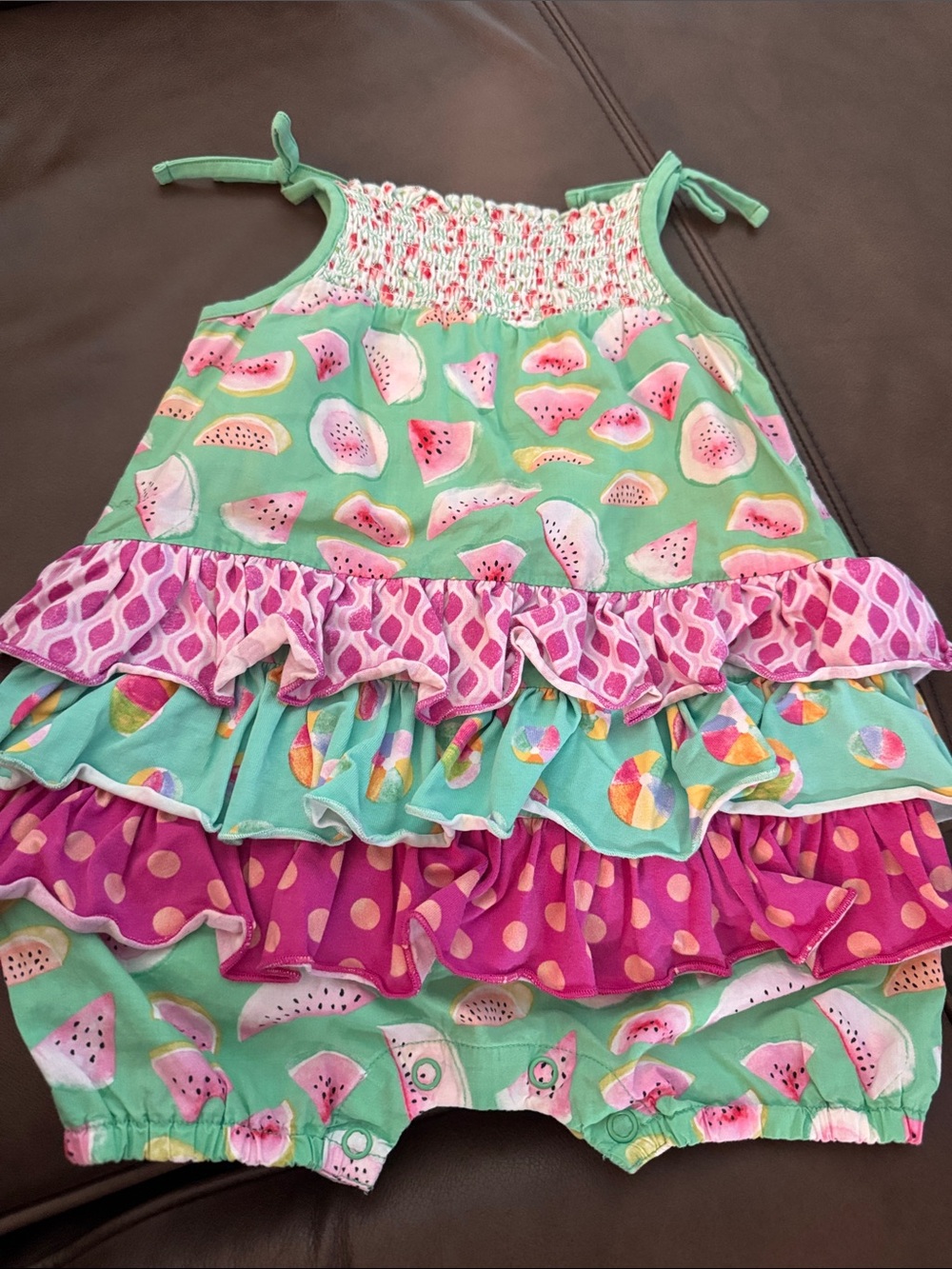 Matilda Jane Mint & Pink Watermelon Tiered Ruffle Romper